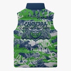 Canberra Raiders Rugby Sleeveless Puffer Jacket Graffiti Typography Urban Camo Abstract Street Style