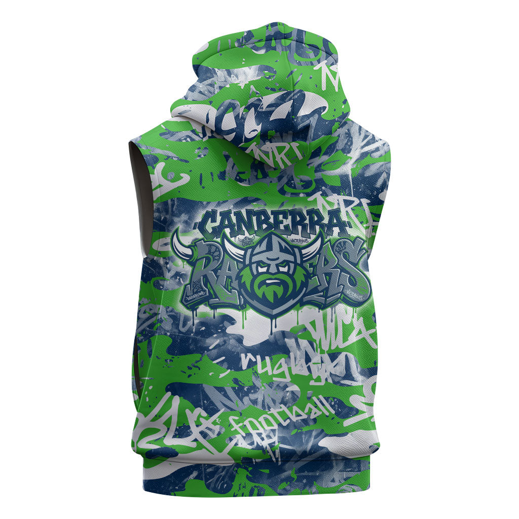 Canberra Raiders Rugby Sleeveless Zip Hoodie Graffiti Typography Urban Camo Abstract Street Style