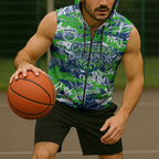 Canberra Raiders Rugby Sleeveless Zip Hoodie Graffiti Typography Urban Camo Abstract Street Style