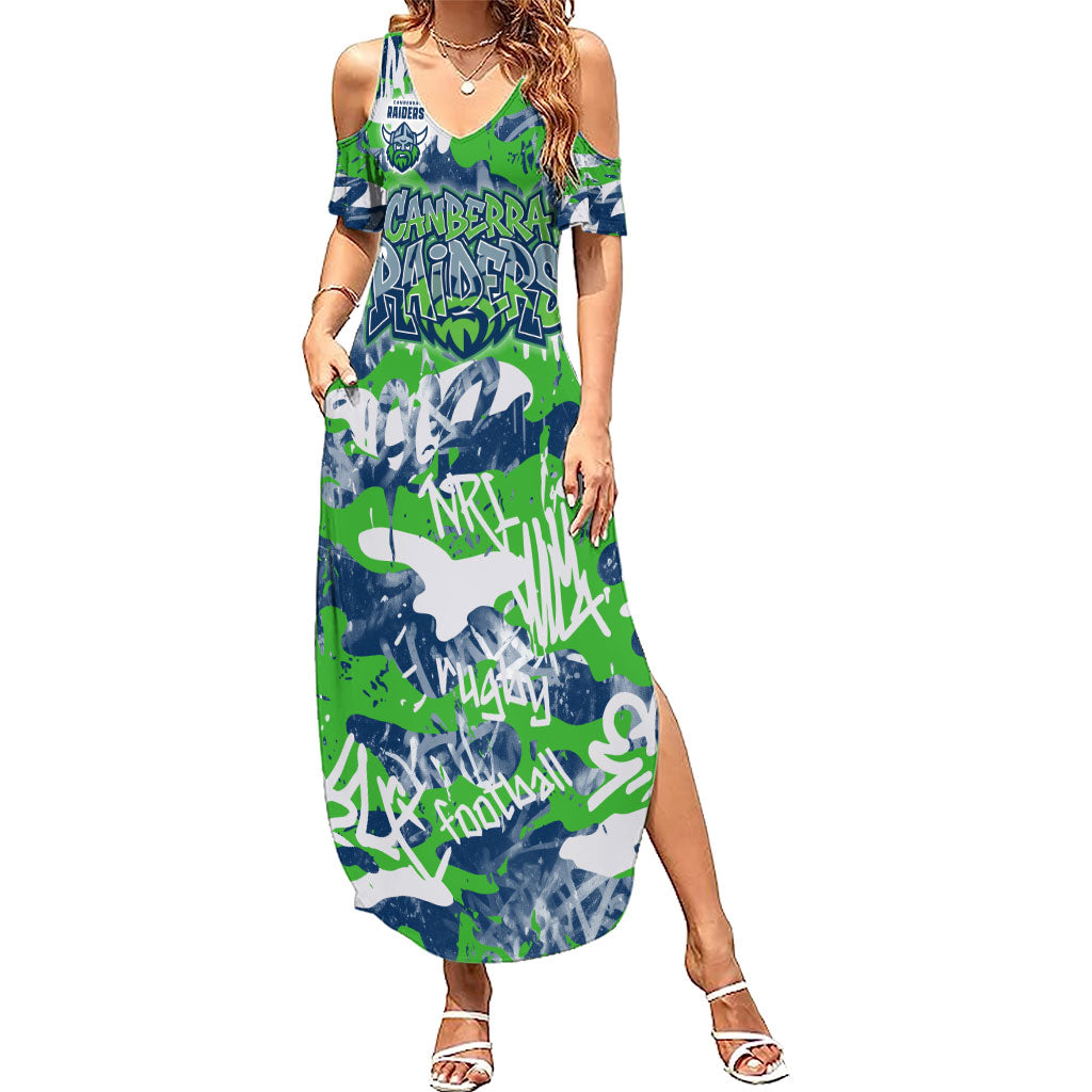 Canberra Raiders Rugby Summer Maxi Dress Graffiti Typography Urban Camo Abstract Street Style