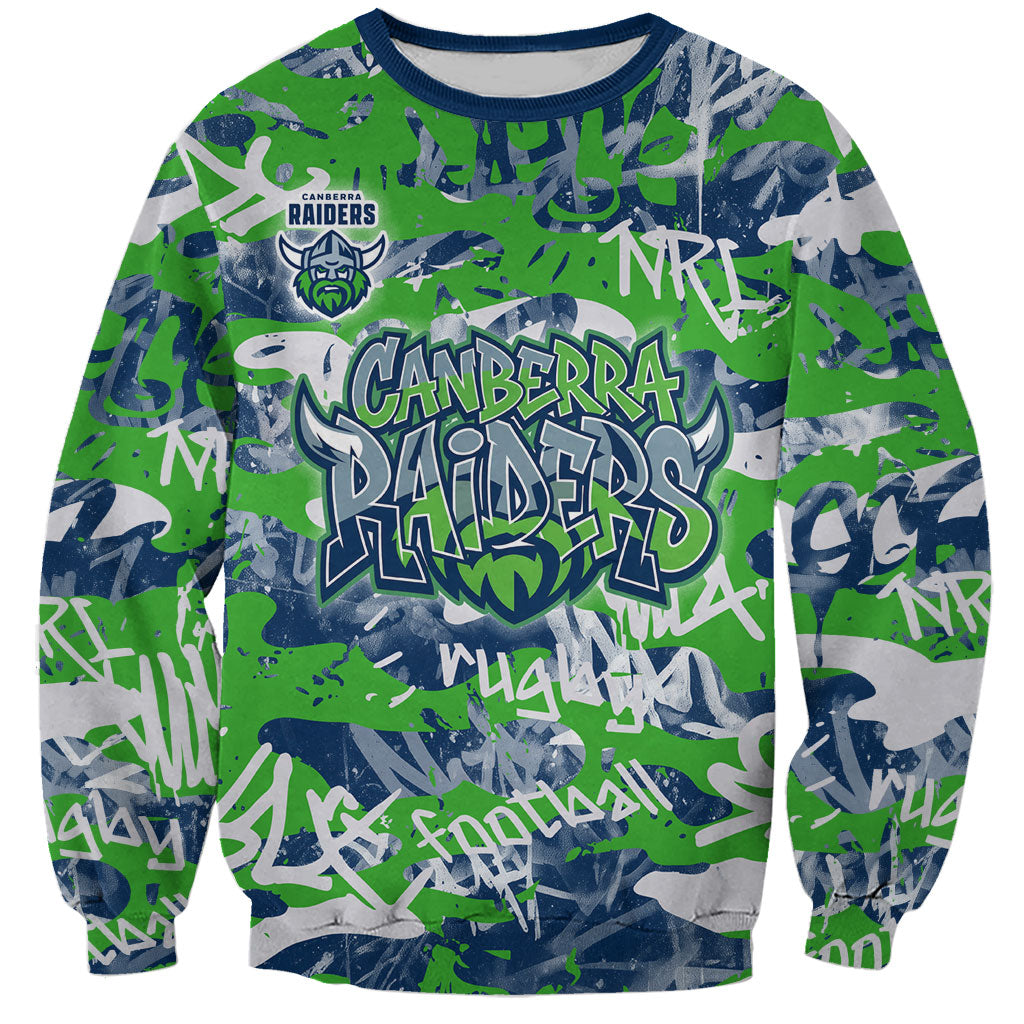 Canberra Raiders Rugby Sweatshirt Graffiti Typography Urban Camo Abstract Street Style