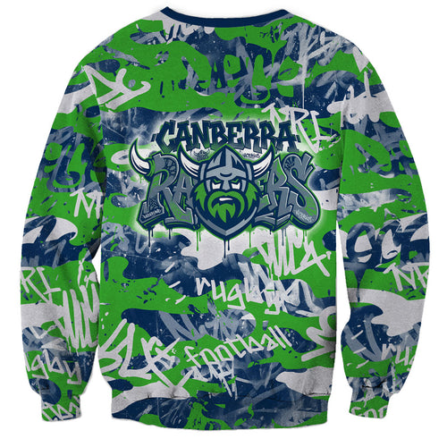 Canberra Raiders Rugby Sweatshirt Graffiti Typography Urban Camo Abstract Street Style