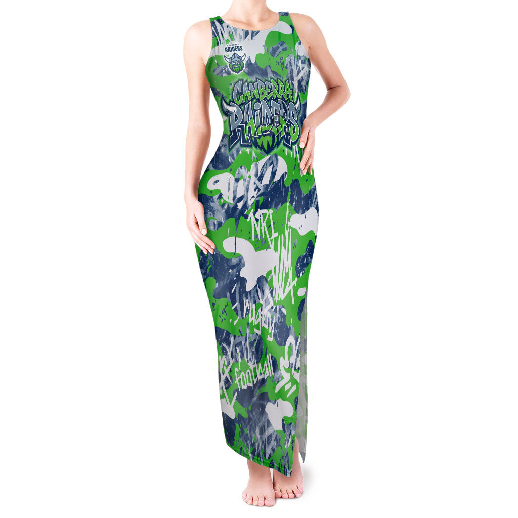 Canberra Raiders Rugby Tank Maxi Dress Graffiti Typography Urban Camo Abstract Street Style