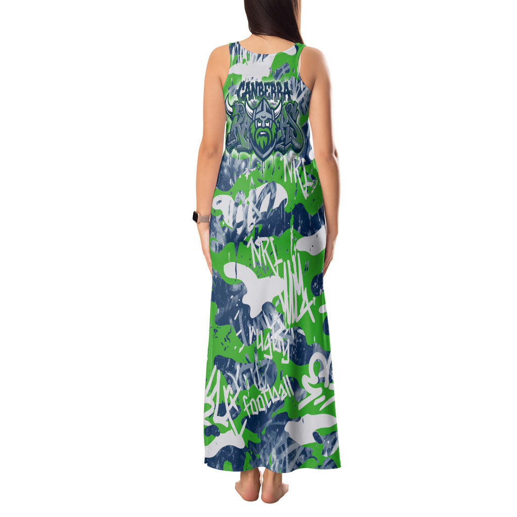 Canberra Raiders Rugby Tank Maxi Dress Graffiti Typography Urban Camo Abstract Street Style