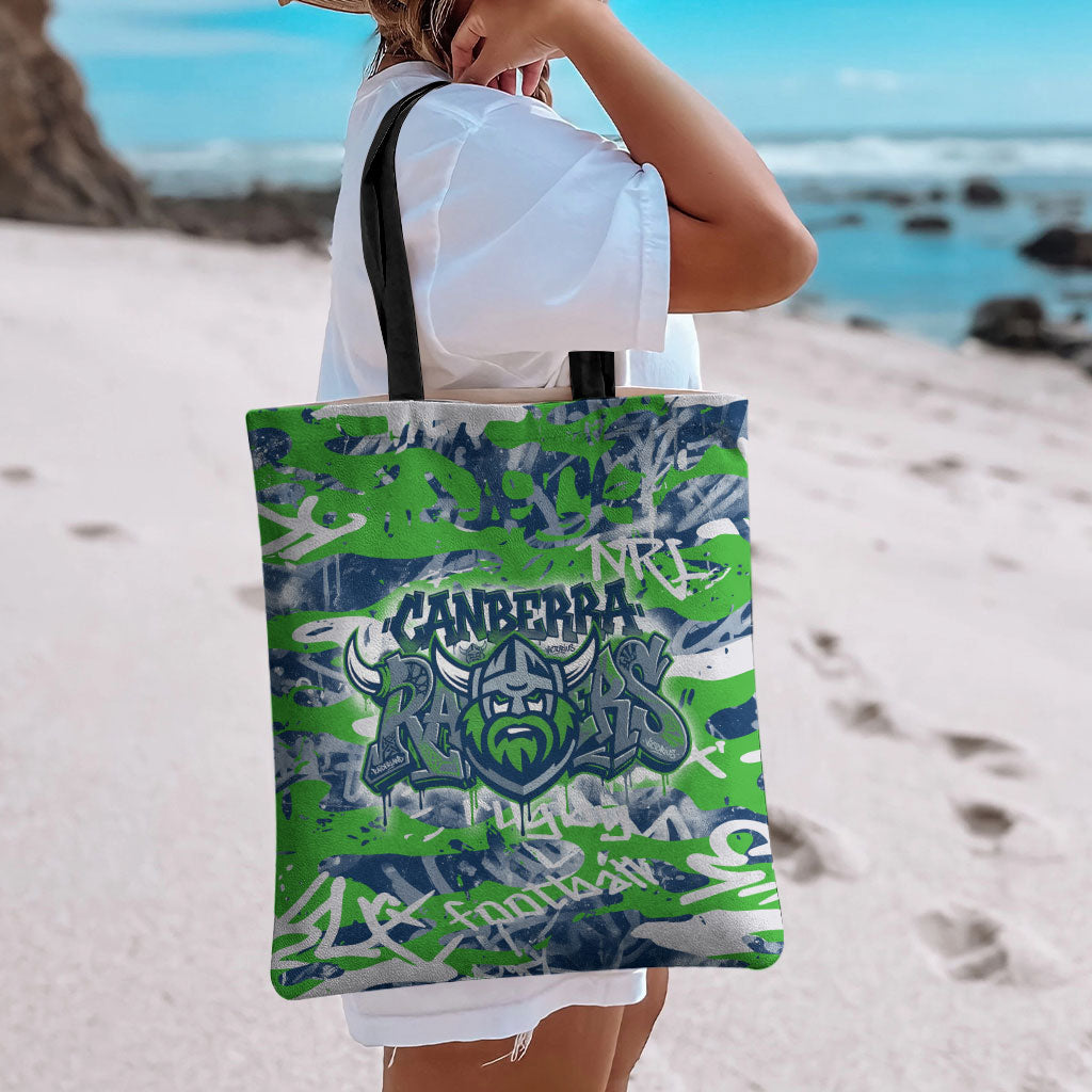 Canberra Raiders Rugby Tote Bag Graffiti Typography Urban Camo Abstract Street Style
