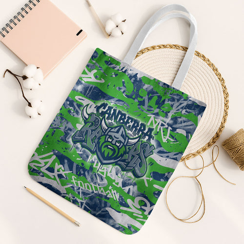 Canberra Raiders Rugby Tote Bag Graffiti Typography Urban Camo Abstract Street Style