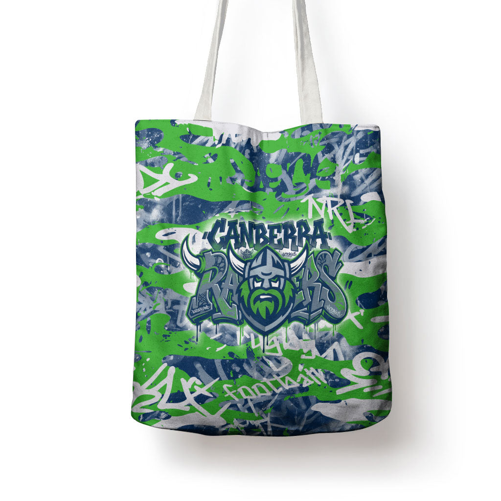 Canberra Raiders Rugby Tote Bag Graffiti Typography Urban Camo Abstract Street Style