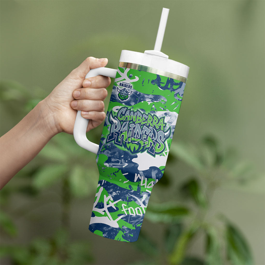 Canberra Raiders Rugby Tumbler With Handle Graffiti Typography Urban Camo Abstract Street Style
