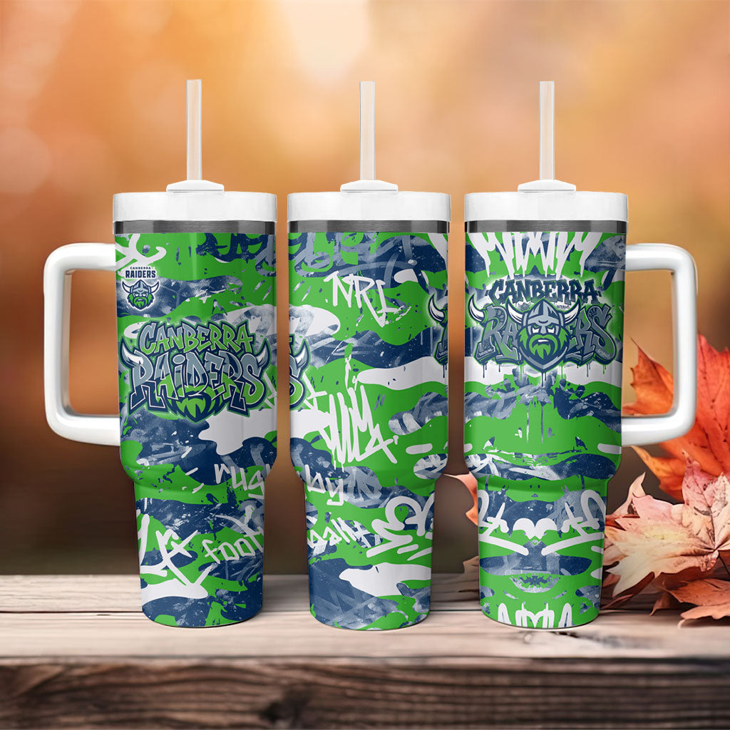 Canberra Raiders Rugby Tumbler With Handle Graffiti Typography Urban Camo Abstract Street Style