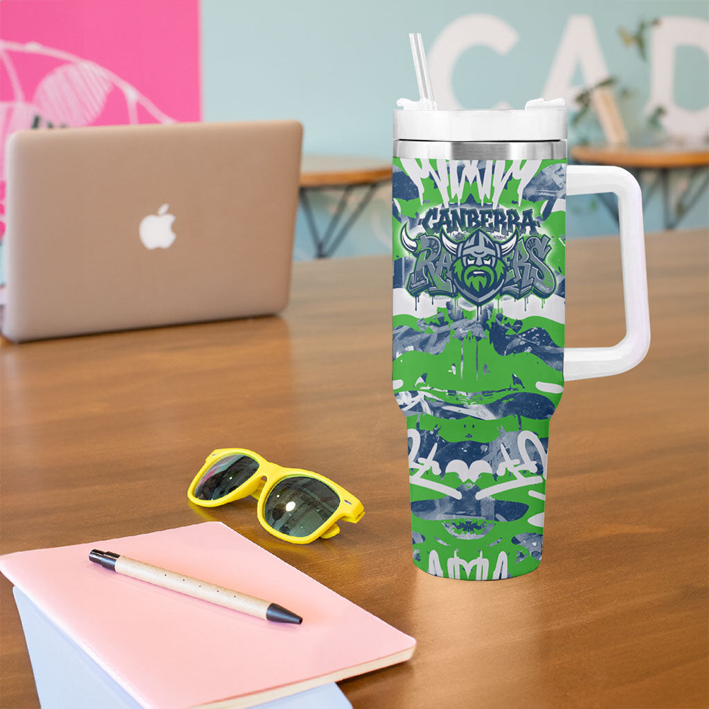 Canberra Raiders Rugby Tumbler With Handle Graffiti Typography Urban Camo Abstract Street Style
