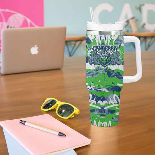 Canberra Raiders Rugby Tumbler With Handle Graffiti Typography Urban Camo Abstract Street Style