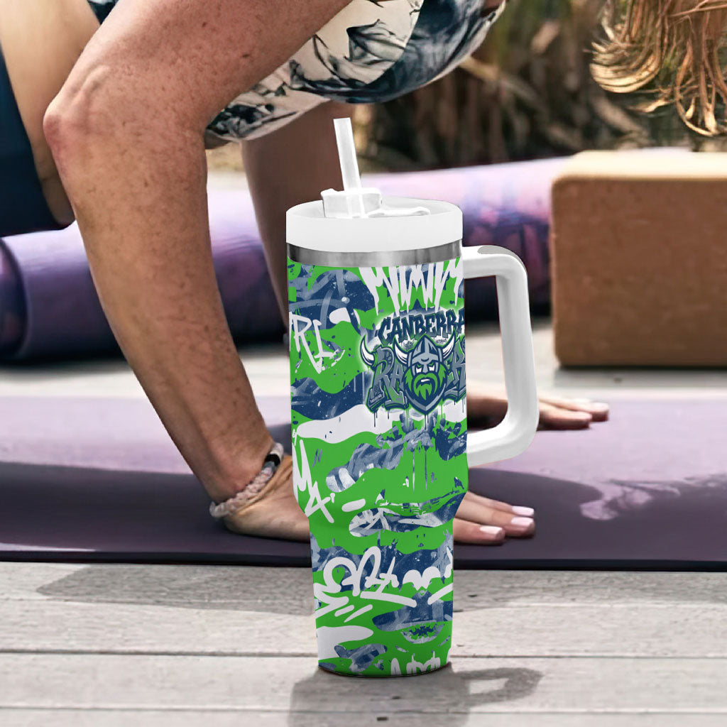 Canberra Raiders Rugby Tumbler With Handle Graffiti Typography Urban Camo Abstract Street Style