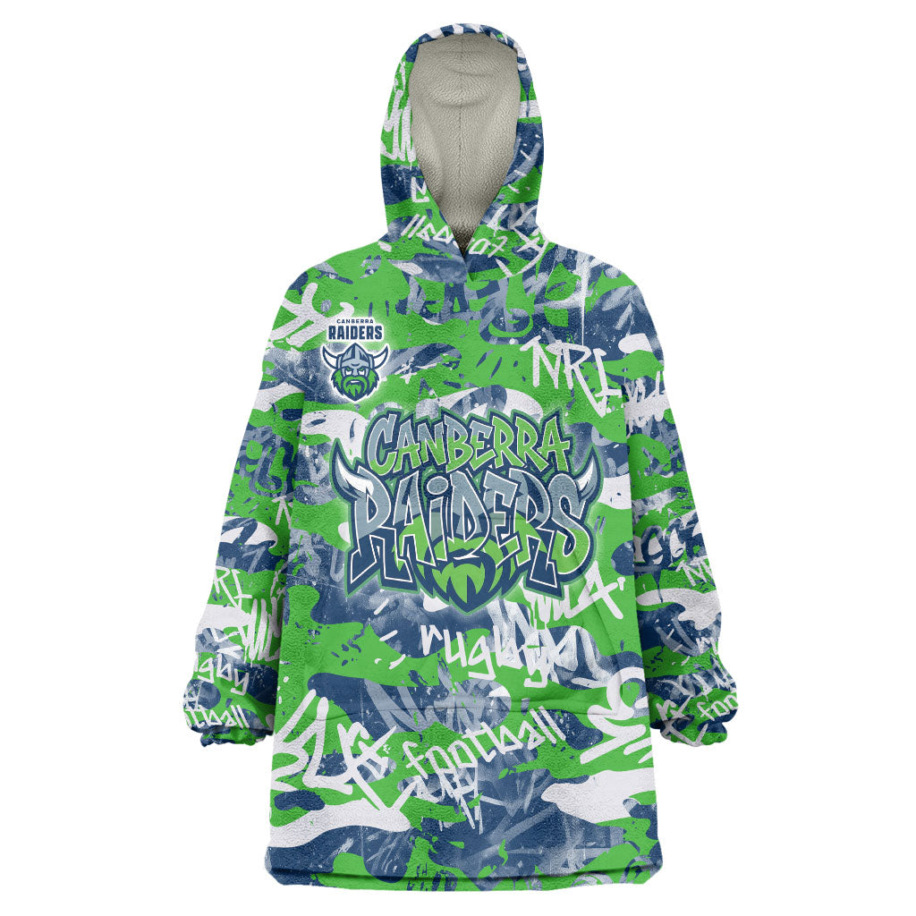 Canberra Raiders Rugby Wearable Blanket Hoodie Graffiti Typography Urban Camo Abstract Street Style