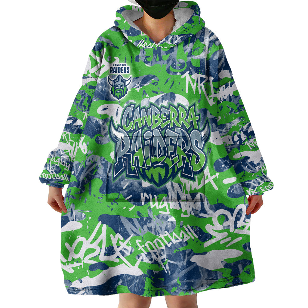 Canberra Raiders Rugby Wearable Blanket Hoodie Graffiti Typography Urban Camo Abstract Street Style