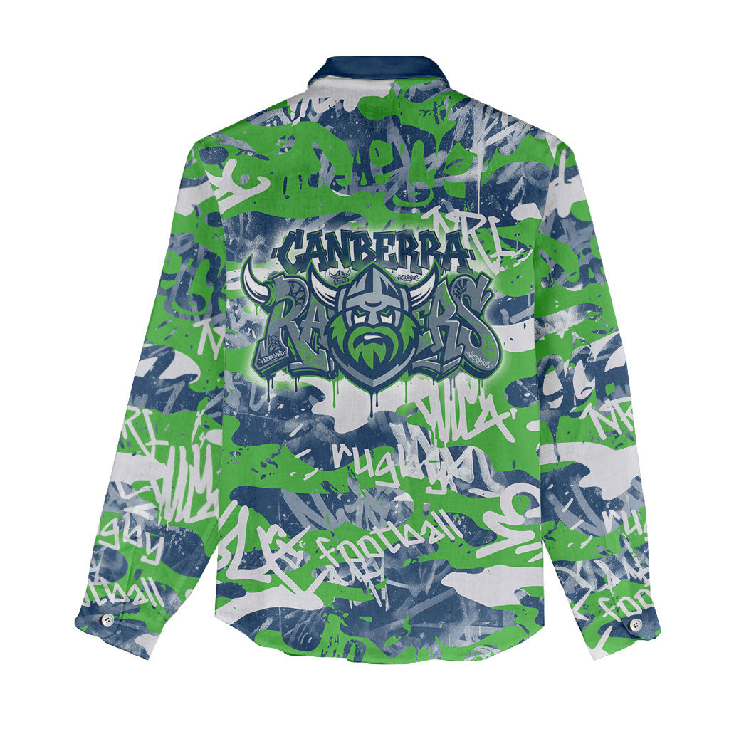 Canberra Raiders Rugby Women Casual Shirt Graffiti Typography Urban Camo Abstract Street Style