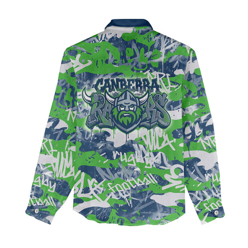 Canberra Raiders Rugby Women Casual Shirt Graffiti Typography Urban Camo Abstract Street Style