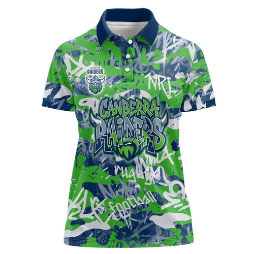 Canberra Raiders Rugby Women Polo Shirt Graffiti Typography Urban Camo Abstract Street Style