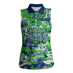 Canberra Raiders Rugby Women Sleeveless Polo Shirt Graffiti Typography Urban Camo Abstract Street Style