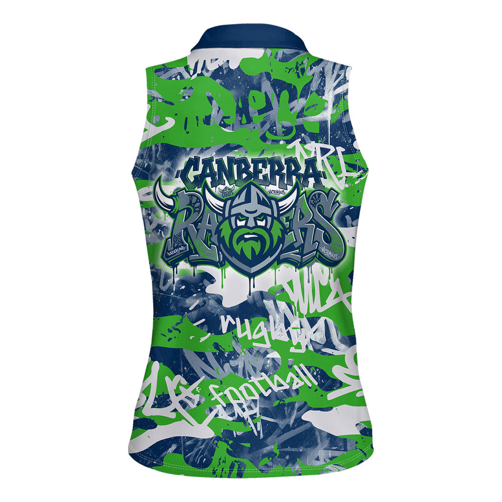 Canberra Raiders Rugby Women Sleeveless Polo Shirt Graffiti Typography Urban Camo Abstract Street Style