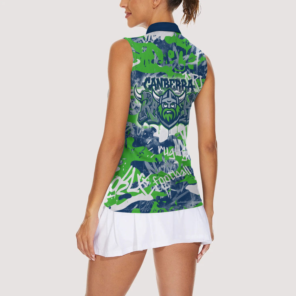 Canberra Raiders Rugby Women Sleeveless Polo Shirt Graffiti Typography Urban Camo Abstract Street Style