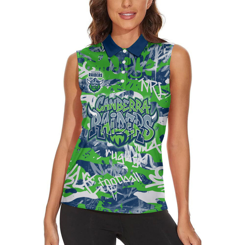 Canberra Raiders Rugby Women Sleeveless Polo Shirt Graffiti Typography Urban Camo Abstract Street Style