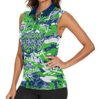 Canberra Raiders Rugby Women Sleeveless Polo Shirt Graffiti Typography Urban Camo Abstract Street Style