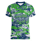 Canberra Raiders Rugby Women V-Neck T-Shirt Graffiti Typography Urban Camo Abstract Street Style