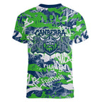 Canberra Raiders Rugby Women V-Neck T-Shirt Graffiti Typography Urban Camo Abstract Street Style