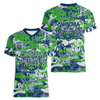 Canberra Raiders Rugby Women V-Neck T-Shirt Graffiti Typography Urban Camo Abstract Street Style