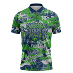 Canberra Raiders Rugby Zipper Polo Shirt Graffiti Typography Urban Camo Abstract Street Style