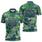 Canberra Raiders Rugby Zipper Polo Shirt Graffiti Typography Urban Camo Abstract Street Style