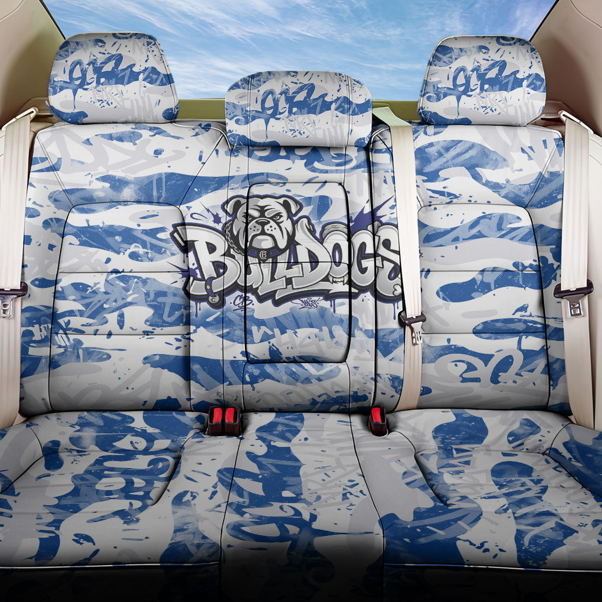 Canterbury-Bankstown Bulldogs Rugby Back Car Seat Cover Graffiti Typography Urban Camo Abstract Street Style