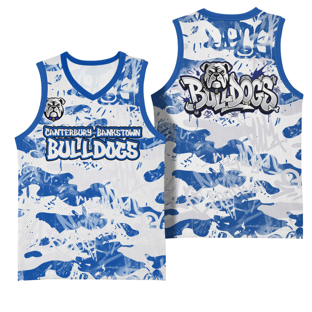 Canterbury-Bankstown Bulldogs Rugby Basketball Jersey Graffiti Typography Urban Camo Abstract Street Style