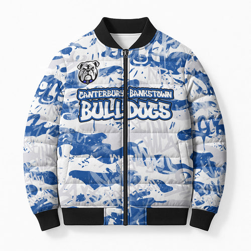 Canterbury-Bankstown Bulldogs Rugby Bomber Puffer Jacket Graffiti Typography Urban Camo Abstract Street Style