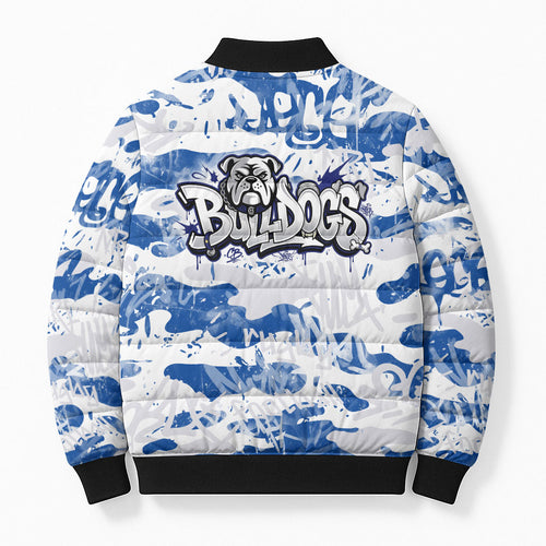 Canterbury-Bankstown Bulldogs Rugby Bomber Puffer Jacket Graffiti Typography Urban Camo Abstract Street Style