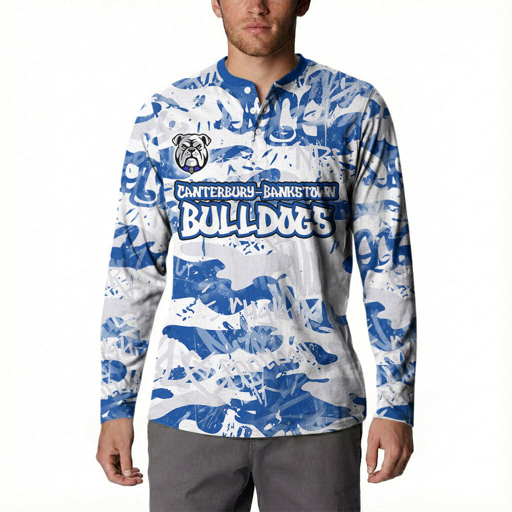 Canterbury-Bankstown Bulldogs Rugby Button Sweatshirt Graffiti Typography Urban Camo Abstract Street Style
