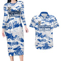 Canterbury-Bankstown Bulldogs Rugby Couples Matching Long Sleeve Bodycon Dress and Hawaiian Shirt Graffiti Typography Urban Camo Abstract Street Style