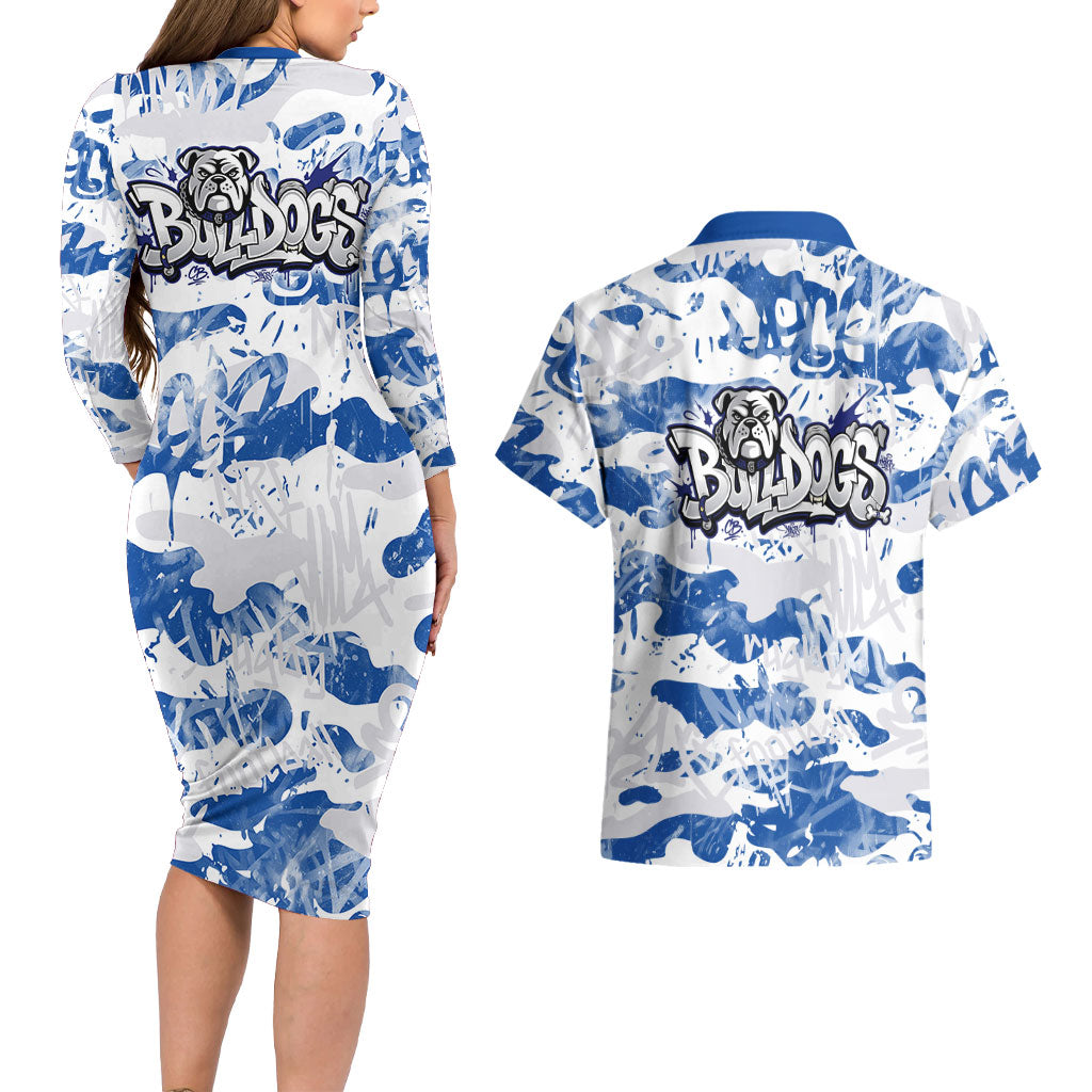 Canterbury-Bankstown Bulldogs Rugby Couples Matching Long Sleeve Bodycon Dress and Hawaiian Shirt Graffiti Typography Urban Camo Abstract Street Style