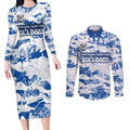 Canterbury-Bankstown Bulldogs Rugby Couples Matching Long Sleeve Bodycon Dress and Long Sleeve Button Shirt Graffiti Typography Urban Camo Abstract Street Style
