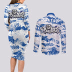 Canterbury-Bankstown Bulldogs Rugby Couples Matching Long Sleeve Bodycon Dress and Long Sleeve Button Shirt Graffiti Typography Urban Camo Abstract Street Style