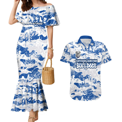 Canterbury-Bankstown Bulldogs Rugby Couples Matching Mermaid Dress and Hawaiian Shirt Graffiti Typography Urban Camo Abstract Street Style