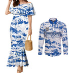 Canterbury-Bankstown Bulldogs Rugby Couples Matching Mermaid Dress and Long Sleeve Button Shirt Graffiti Typography Urban Camo Abstract Street Style