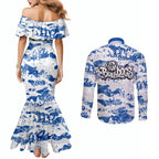 Canterbury-Bankstown Bulldogs Rugby Couples Matching Mermaid Dress and Long Sleeve Button Shirt Graffiti Typography Urban Camo Abstract Street Style
