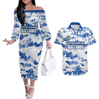 Canterbury-Bankstown Bulldogs Rugby Couples Matching Off The Shoulder Long Sleeve Dress and Hawaiian Shirt Graffiti Typography Urban Camo Abstract Street Style