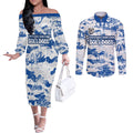 Canterbury-Bankstown Bulldogs Rugby Couples Matching Off The Shoulder Long Sleeve Dress and Long Sleeve Button Shirt Graffiti Typography Urban Camo Abstract Street Style