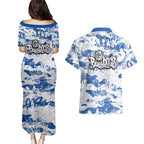 Canterbury-Bankstown Bulldogs Rugby Couples Matching Puletasi and Hawaiian Shirt Graffiti Typography Urban Camo Abstract Street Style