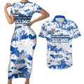 Canterbury-Bankstown Bulldogs Rugby Couples Matching Short Sleeve Bodycon Dress and Hawaiian Shirt Graffiti Typography Urban Camo Abstract Street Style