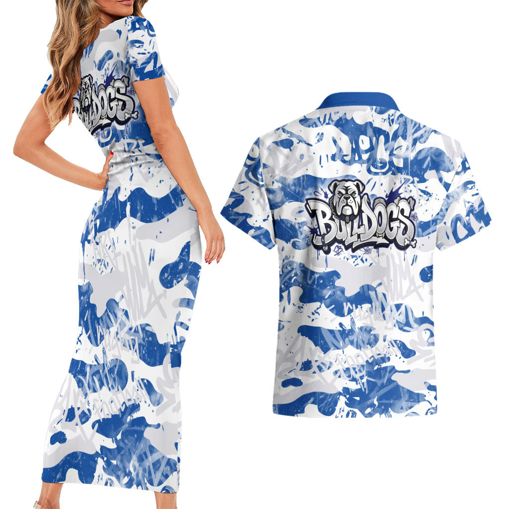 Canterbury-Bankstown Bulldogs Rugby Couples Matching Short Sleeve Bodycon Dress and Hawaiian Shirt Graffiti Typography Urban Camo Abstract Street Style