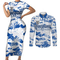 Canterbury-Bankstown Bulldogs Rugby Couples Matching Short Sleeve Bodycon Dress and Long Sleeve Button Shirt Graffiti Typography Urban Camo Abstract Street Style
