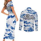 Canterbury-Bankstown Bulldogs Rugby Couples Matching Short Sleeve Bodycon Dress and Long Sleeve Button Shirt Graffiti Typography Urban Camo Abstract Street Style